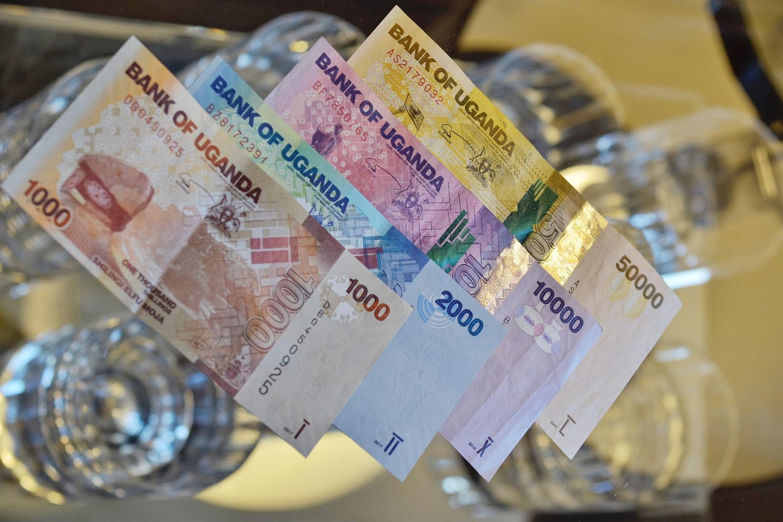 Ugandan shilling banknotes fanned out